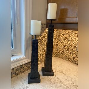 Urban Barn candle holders, Heights; 21”, and 16”